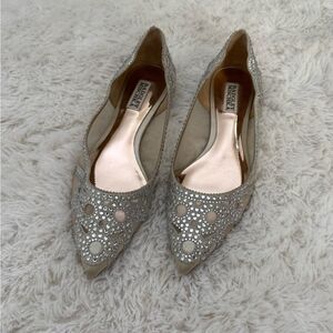 Badgley Mischka Rhinestone Pointed Toe Flats Champagne Bridal Evening Shoes 8
